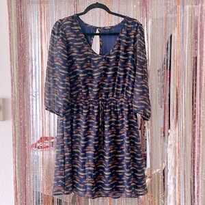 Bebop Geometric Dress 🔹🟪🟠🟡🔸 drawstring wait and sheer sleeves